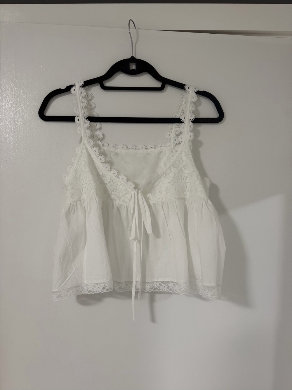 White Lace-Trim Cotton Camisole Top